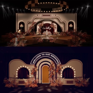 X107老上海民国百老汇复古剧院香槟婚礼效果图背景素材psd源文件