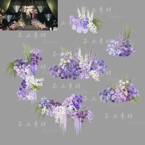 H175 绿紫色梦幻婚礼花艺素材psd源文件紫色婚礼效果图仪式区道具