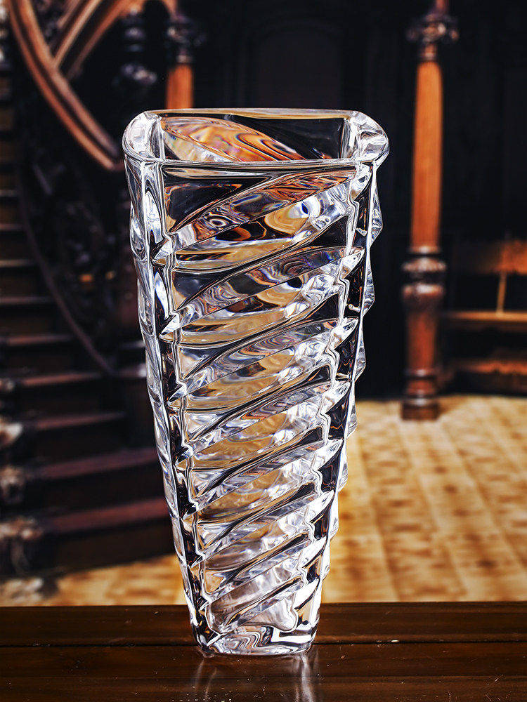 Czech import BOHEMIA crystal glass high vase transparent simple geometric European living room flower arrangement decoration