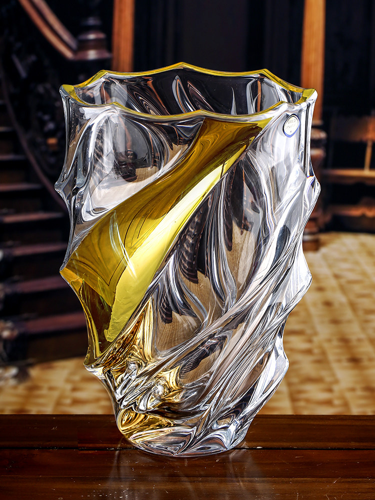 Czech import transparent crystal glass vase Nordic hydroponic rich bamboo light luxury living room dry flower arrangement ornaments