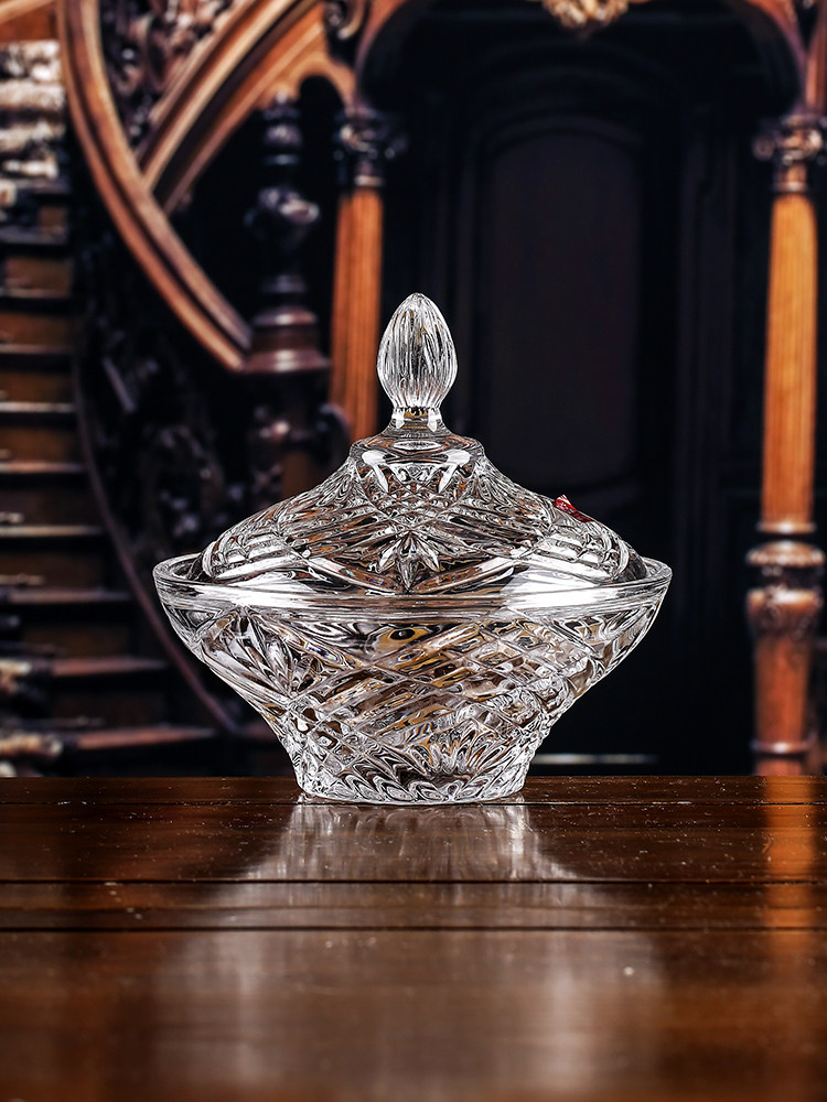 Italy imported Gauss crystal glass fruit plate Nordic style European retro transparent candy plate with cover Melon and fruit basin