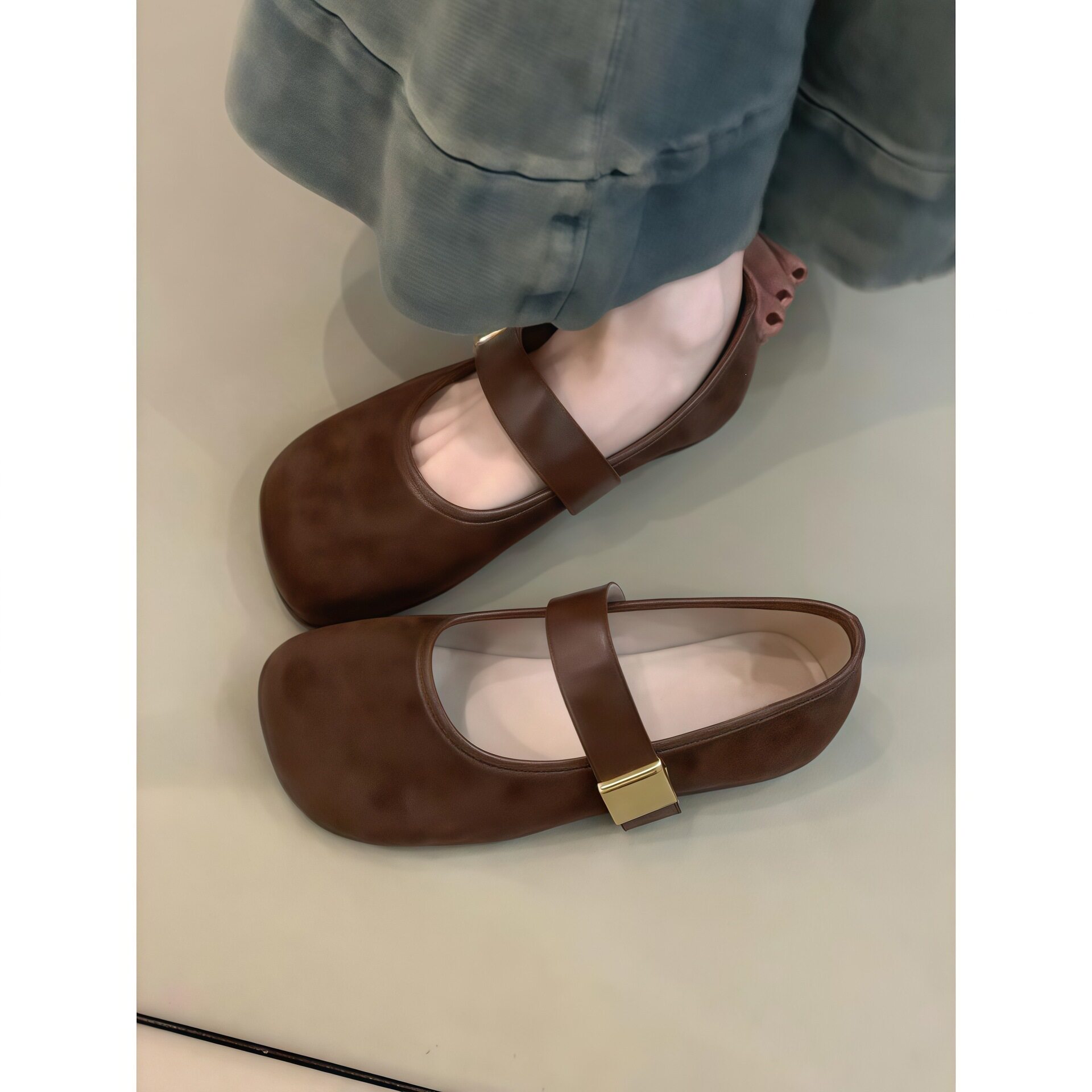 复古文艺一字带单鞋女春秋平底休