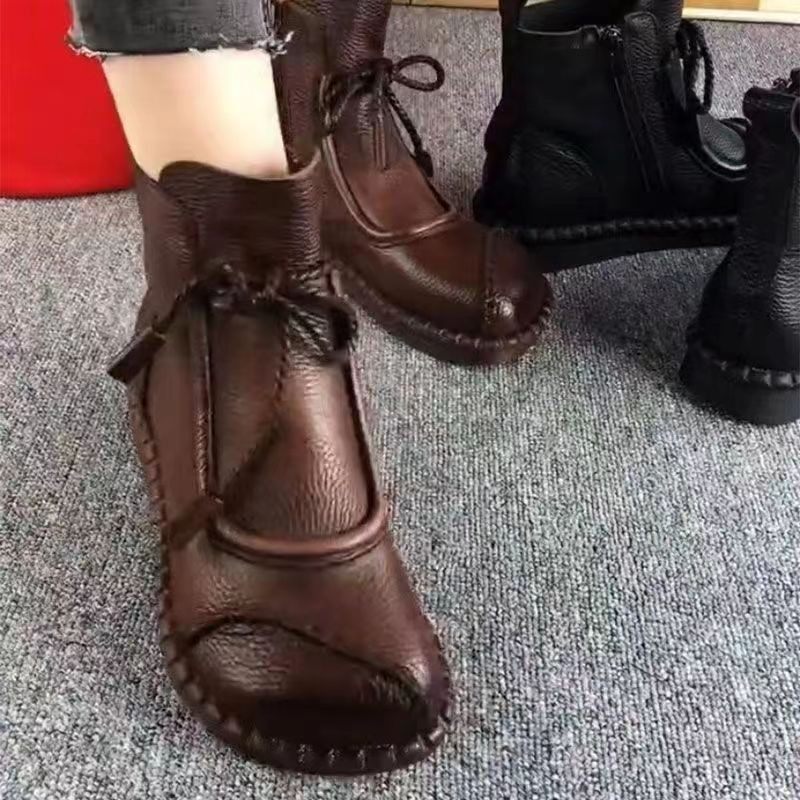 短筒靴时尚系带软底妈妈鞋