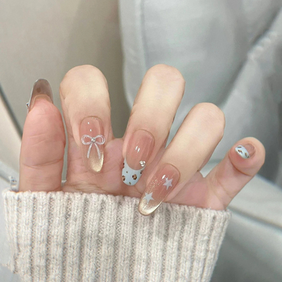 豹纹蝴蝶结可拆卸美甲贴片