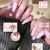 甜品小兔秋冬蕾丝花边法式 波点穿戴甲贴片高级蝴蝶结粉棕甜美可爱