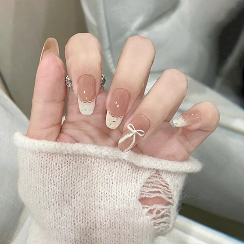 2026新款手工穿戴甲短款法式蕾丝