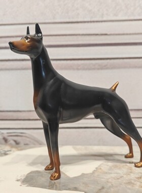 铜配瓷美式复古杜宾犬摆件客厅玄关装饰品家居工艺品桌面摆件