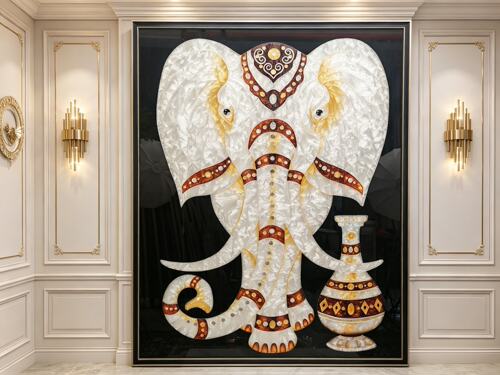 意式轻奢手工镶钻珐琅彩画《吉象如意》客厅玄关高级感装饰画