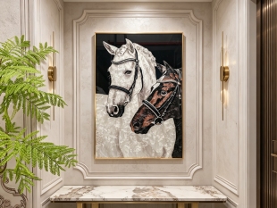 意式轻奢纯手工珐琅彩画《相依相偎》新古典客厅玄关高级感装饰画