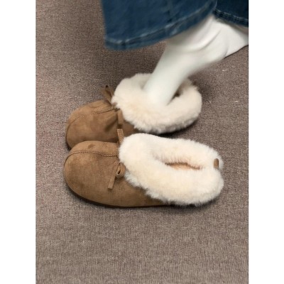 厚底蝴蝶结勃肯包头拖鞋女毛毛鞋