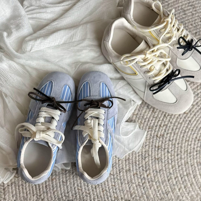 蓝色条纹德训鞋女芭蕾阿甘小白鞋