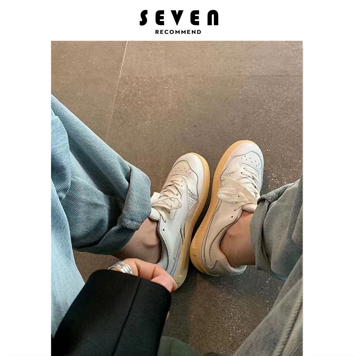 首尔高校生~秋冬JS系带厚底运动休闲复古真皮小白鞋女毛巾绒板鞋