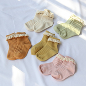松口棉袜清新中筒袜五双装 立体花边袜 春季 六指鼠儿童袜子