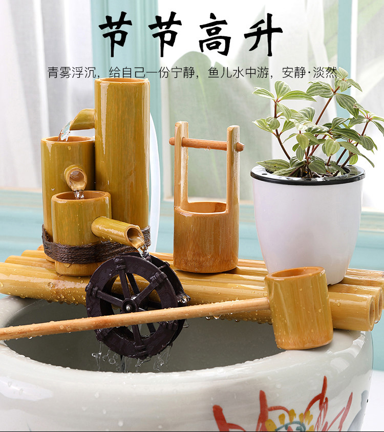 竹子流水器 鱼缸石槽鱼池装饰摆件 竹子过滤假山流水包邮循环增