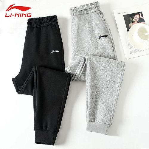 Li Ning, осенние флисовые черные весенние штаны для отдыха