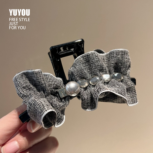韩国甜美小香蝴蝶结发抓珍珠水钻气质少女感发饰