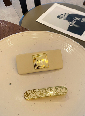 东大门小羊皮奶黄色皮质弹簧夹高级轻奢欧美风简约气质合金网红