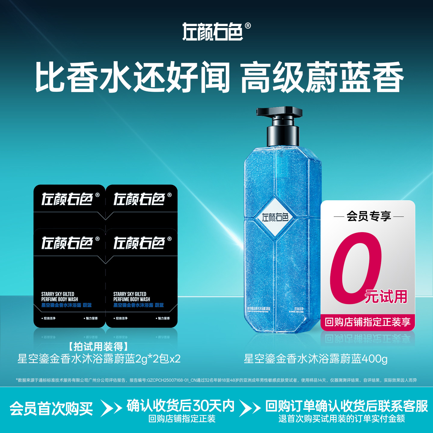 【回购享0元试用】男士香水沐浴露持久留香2g*4