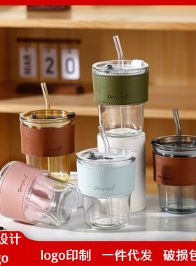 爆款ins风吸管玻璃咖啡杯子百货引流广告礼品水杯印制logo竹节杯