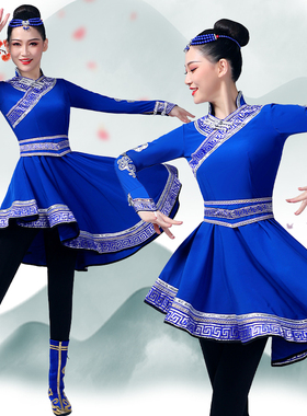 蒙古族舞蹈演出服现代少数民族鸿雁舞蹈表演练功服成人女蒙族服装