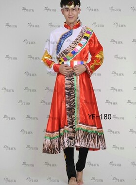 新款藏族舞蹈演出服男装少数民族服装藏族草原舞蹈藏袍藏服180度