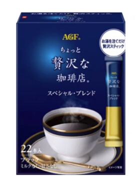 日本AGF蓝盒咖啡经典无蔗糖冻干咖啡速溶黑咖啡即饮提神22条