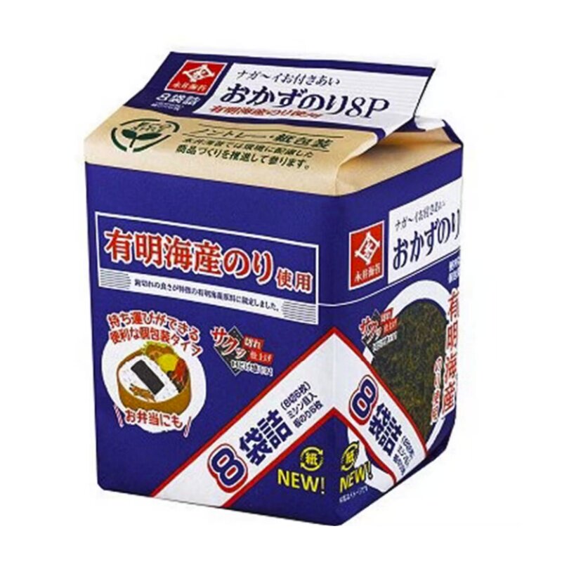 日本进口永井即食海苔大片装儿童零食小吃寿司拌饭包饭紫菜8袋入