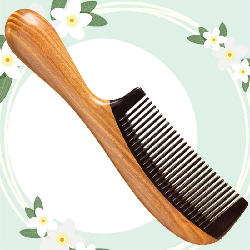正品绿檀木梳子牛角梳天然静电脱发按摩梳送女友生日礼品梳刻字防