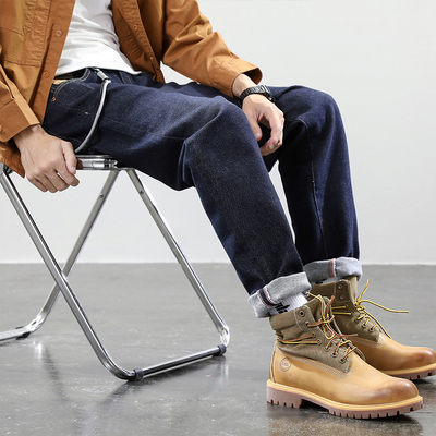 丹宁赤耳潮流配马丁靴秋季牛仔裤