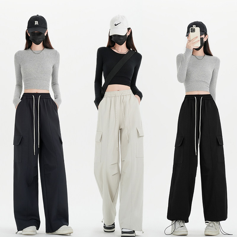 包邮2026春夏新款百搭显瘦高腰工装束脚阔腿两穿休闲运动裤女