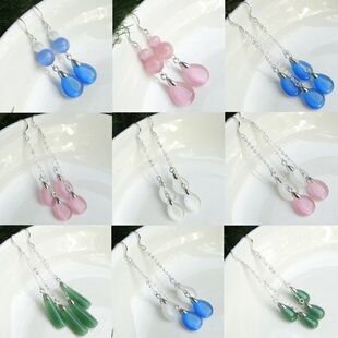 原创新款仙韵招财旺家旺事业猫眼石玉耳坠纯银不过敏玉耳环特价