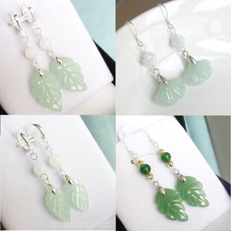 新品正品碧玉耳坠纯银防过敏