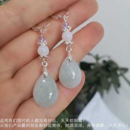 新款翡翠公主款招财转运玉耳环百搭显气质玉耳坠纯银不过敏耳圈