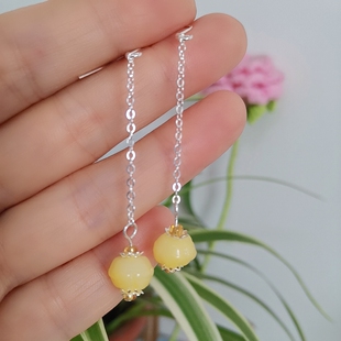 新品冲量价原创纯银仙韵淑女风纯银玉耳线养耳洞显气质玉耳坠耳钉