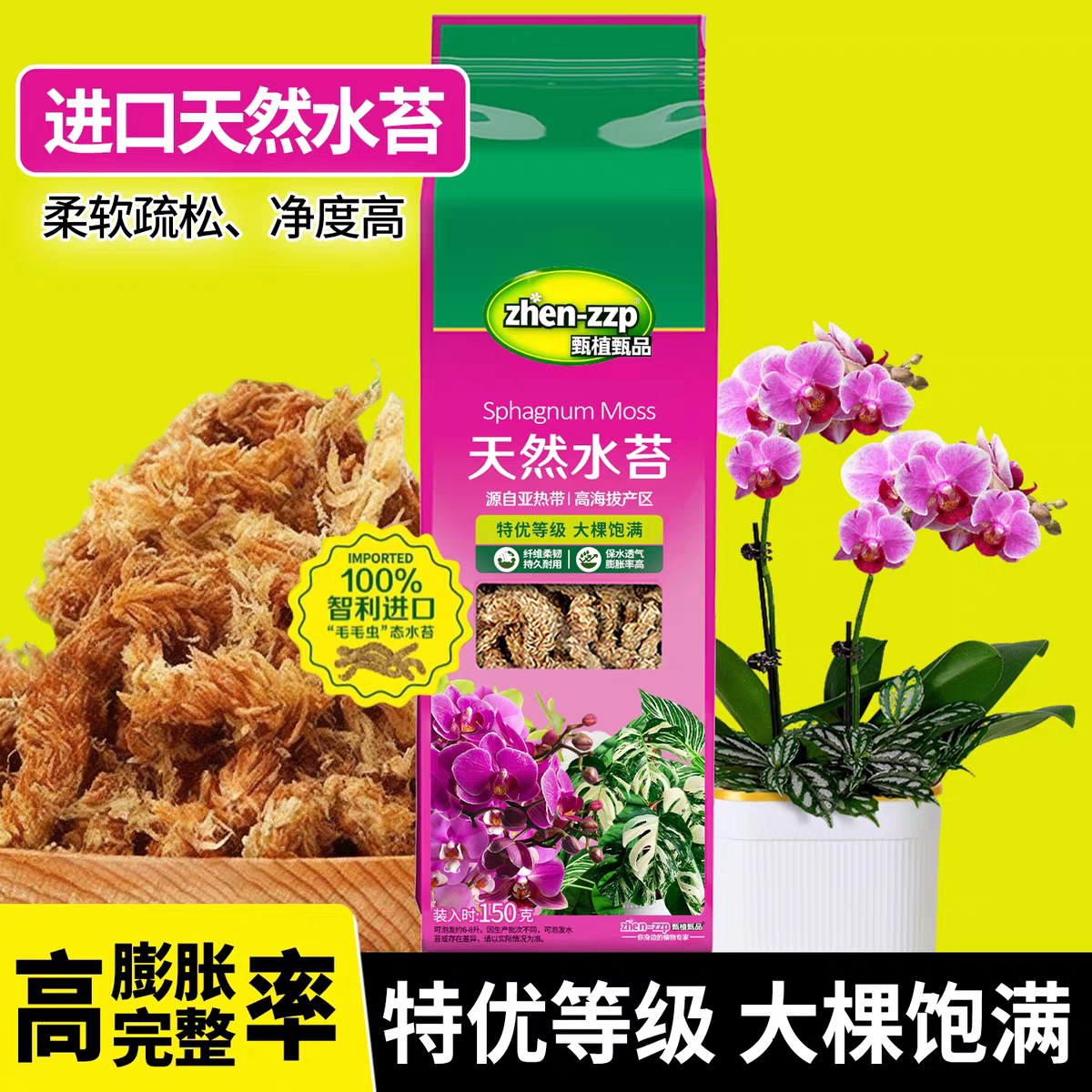 智利进口七星水苔毛毛虫干苔藓兰花营养土乌龟冬眠垫材蝴蝶兰专用