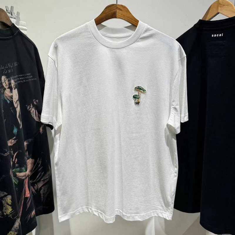 thumbnail for Niche designer 24SS minimalist mushroom embroidery crew neck short-sleeve T-shirt, loose short-sleeve top for men and women