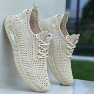 夏天男士内增高凉鞋网面透气洞洞鞋一脚蹬软底网眼鞋跑步运动男鞋