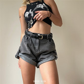 热裤 巨显瘦 百搭显腿长大码 宽松牛仔裤 女 高腰花苞松紧腰卷边短裤