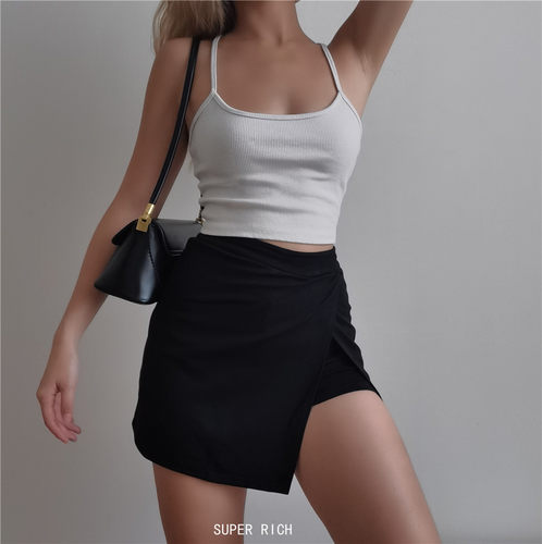 sup美式高腰q弹假两件修身包臀女