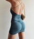 sup美炸 丝滑双层性感大露背交叉绑带包臀连衣裙内搭心机party裙