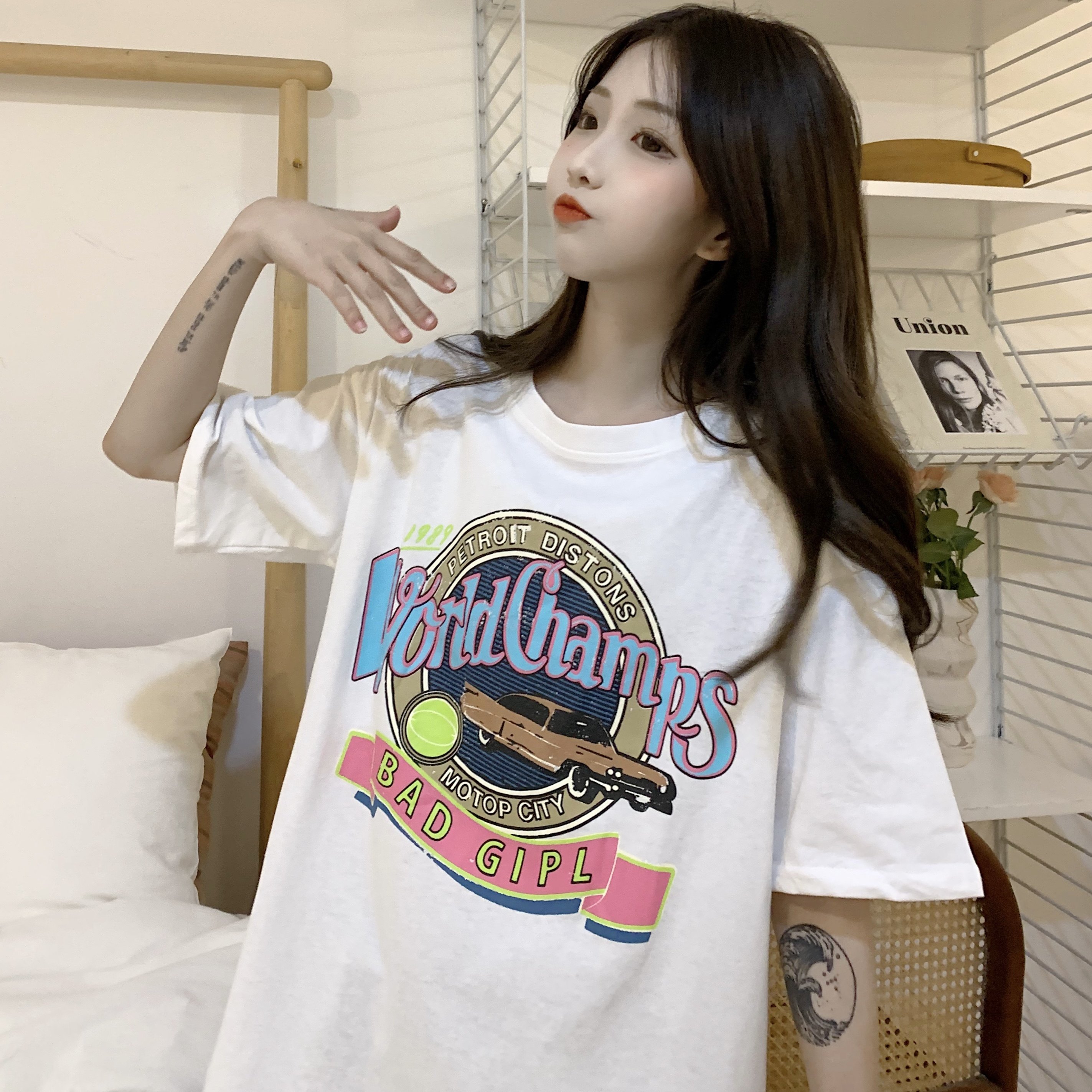 Real shot white t-shirt female summer 2021 new Korean loose large version of the original suzufeng net red short sleeve top