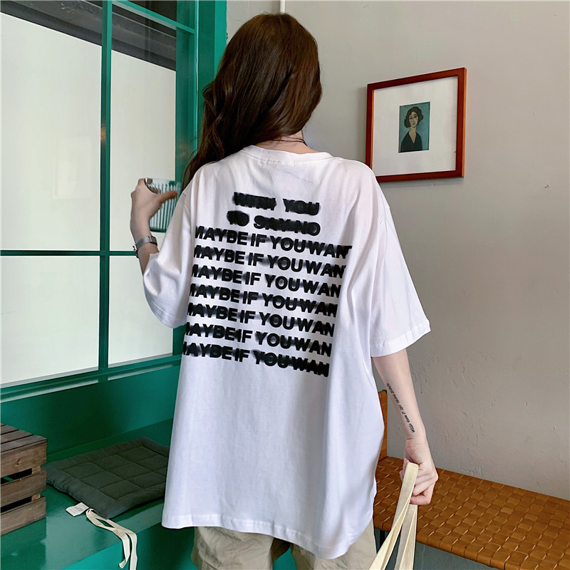Real shot short sleeve T-shirt women's new summer fashion Harajuku style letter loose and versatile half sleeve T-shirt