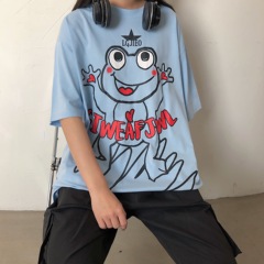 Real shooting new T-shirt women's Korean loose large cartoon print versatile short sleeve student top half sleeve