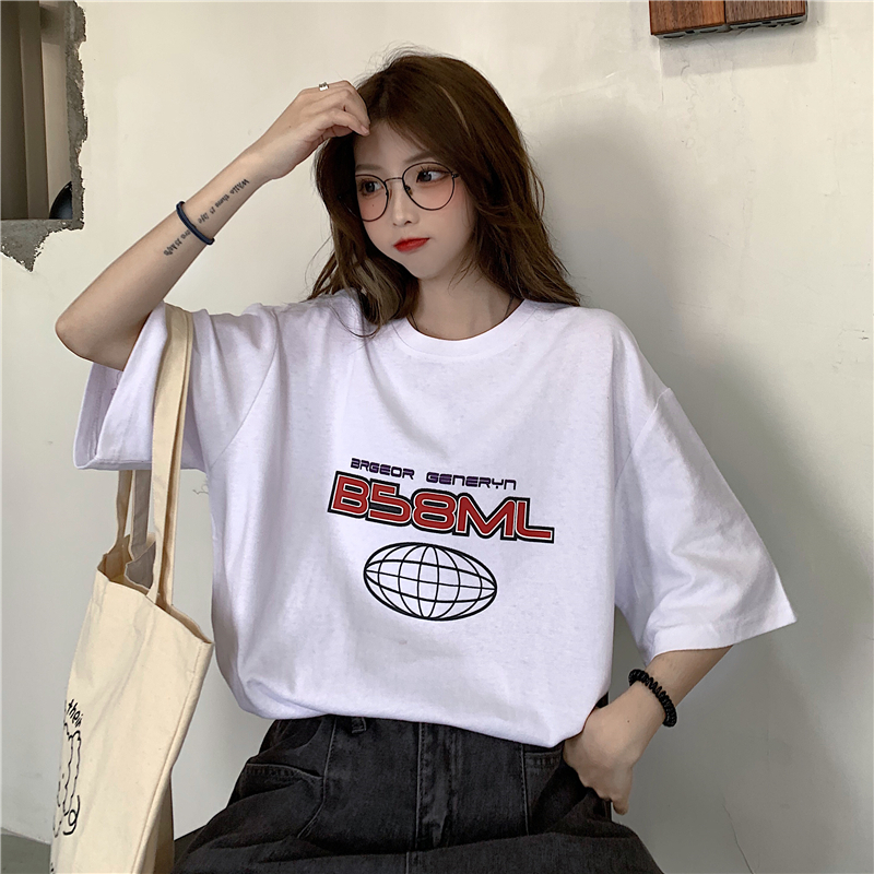 Real shooting new summer T-shirt Korean letter printing loose size short sleeve versatile student top fashion