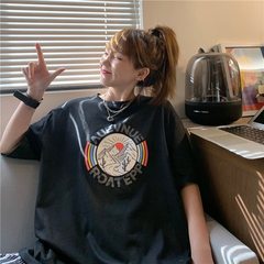 Hong Kong Style Short Sleeve T-Shirt women's summer new loose large letter printed Korean top