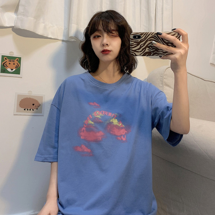 Real summer new T-shirt Korean loose large front and back printed short sleeve Harajuku student top fashion