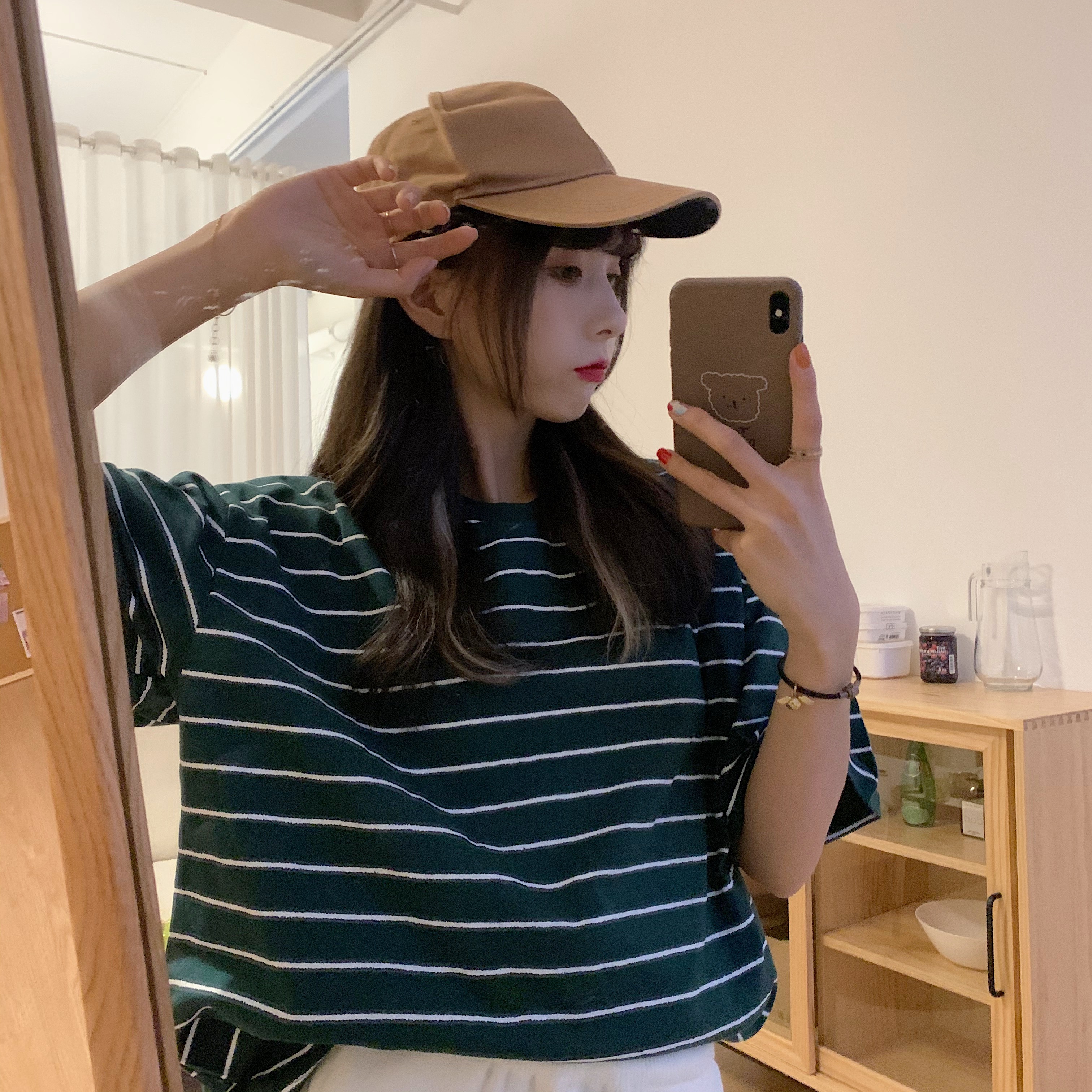 實拍夏季新款恤女韓版寬鬆大碼條紋設計感風短袖學生上衣
