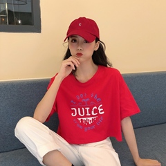 實拍夏季新款韓版寬鬆百搭印花小心機露臍短款上衣短袖恤女