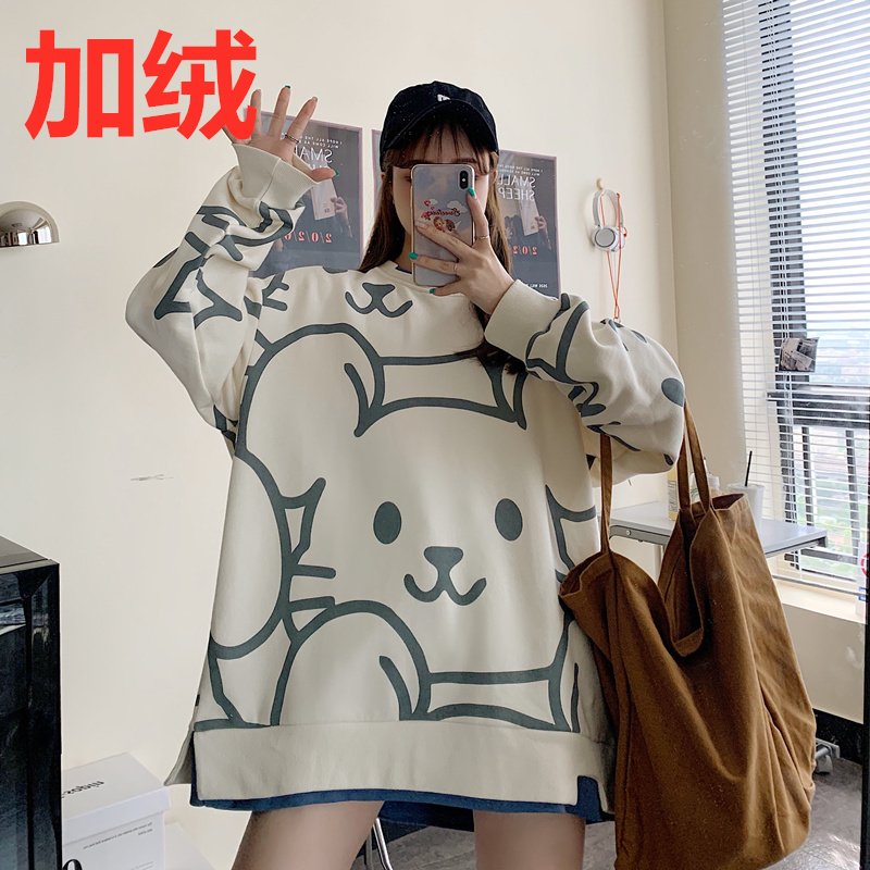 Real shot 300g compound cashmere autumn and winter new plush thickened sweater women's Korean fake two loose coat fashion