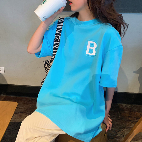 Real photo stereoscopic reflective letter short sleeve T-shirt for female summer new Korean loose half sleeve versatile bottom coat